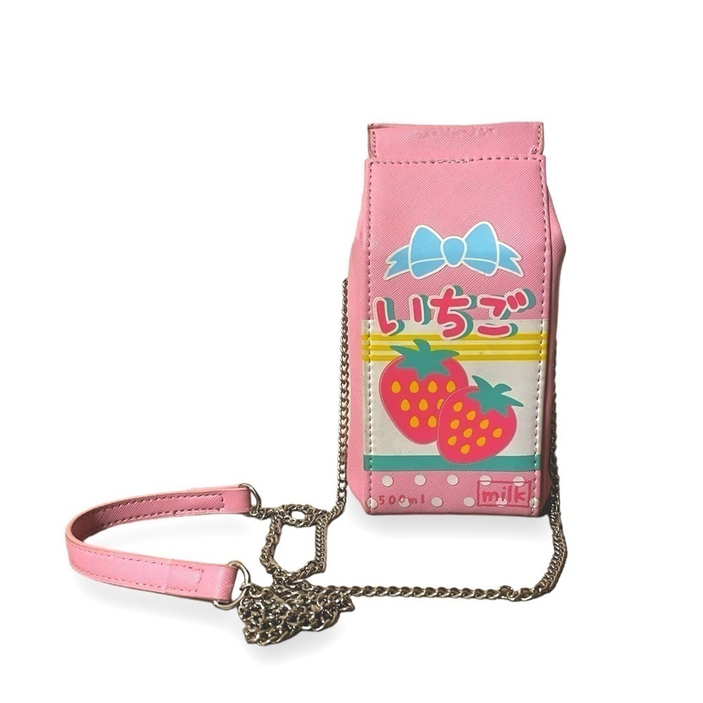 Hot Topic Strawberry Milk Carton Crossbody Bag Japanese Chain strap pink purse